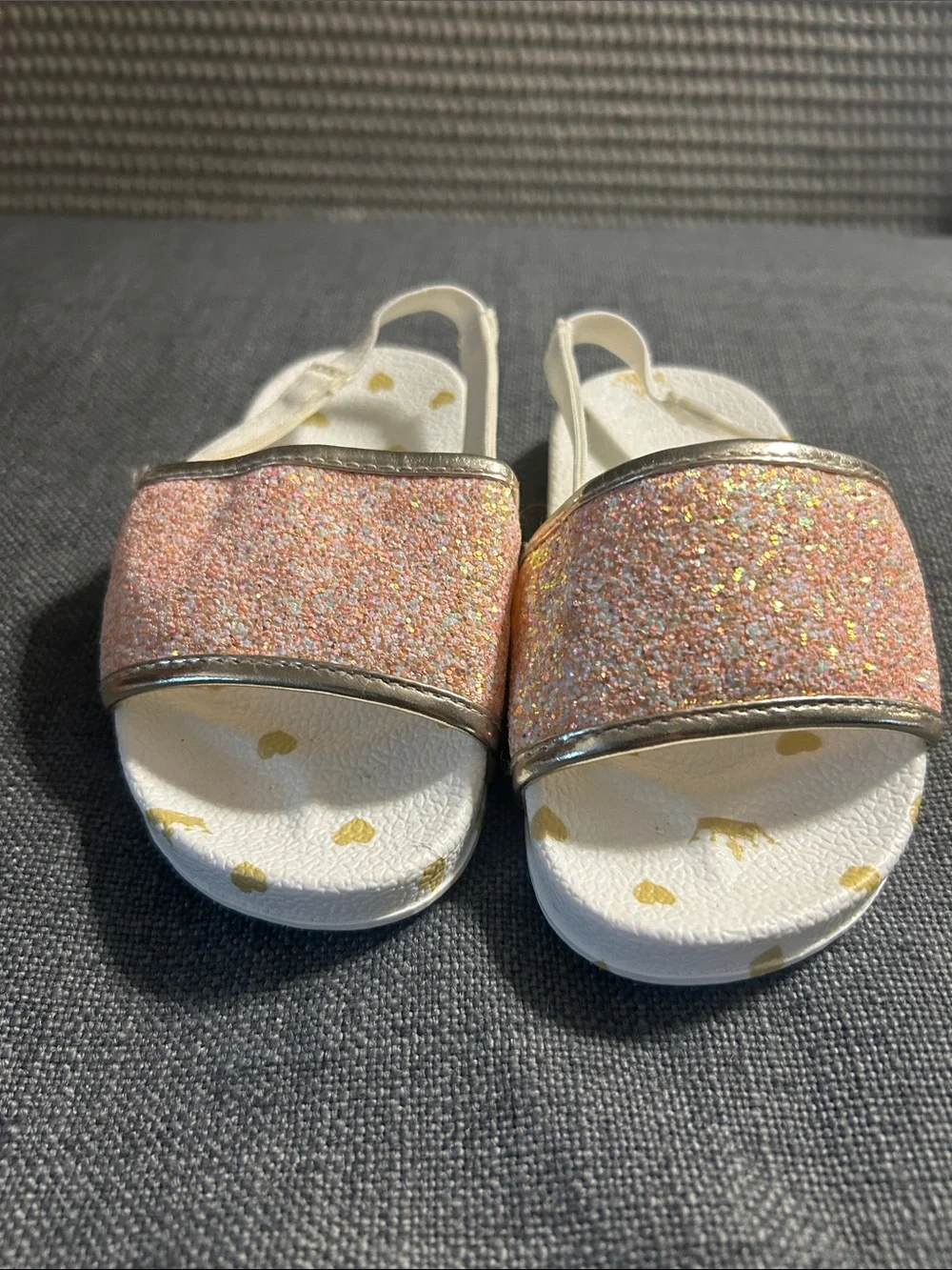 Disney Glitter Slide Sandals in Pink and Gold Trim